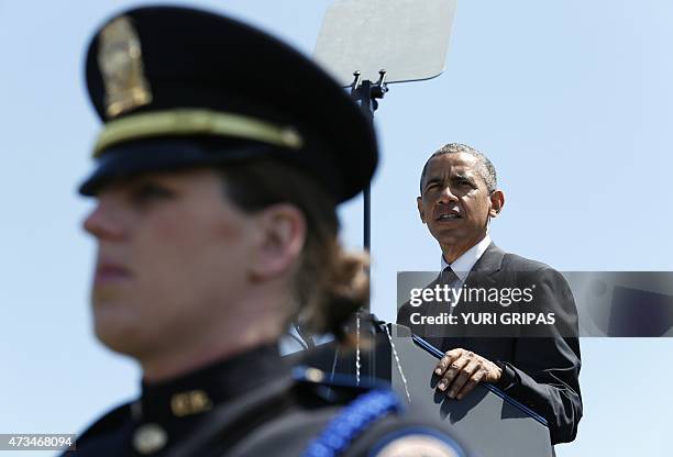 President Barack Obama delivers remarks at the 34rd Annual National Peace Officers' Memorial Service on Capitol Hill in Washington, DC on May 15,...