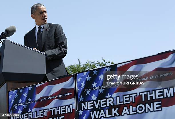 President Barack Obama delivers remarks at the 34rd Annual National Peace Officers' Memorial Service on Capitol Hill in Washington, DC on May 15,...