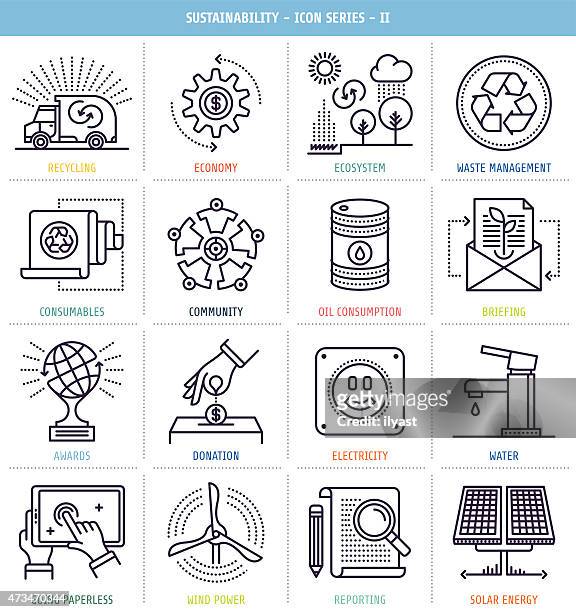 stockillustraties, clipart, cartoons en iconen met sustainability reporting icons set - windrad energie