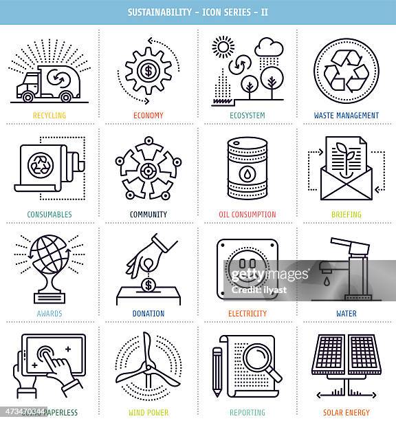 sustainability reporting icons set - turbine stock illustrations