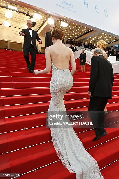 Director Woody Allen , US actress Emma Stone and US actress Parker Posey are welcomed by the General Delegate of the Cannes Film Festival Thierry...