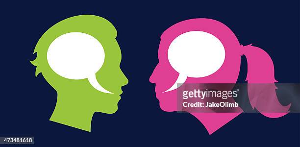 woman and woman profile speech bubbles - relationship difficulties stock illustrations