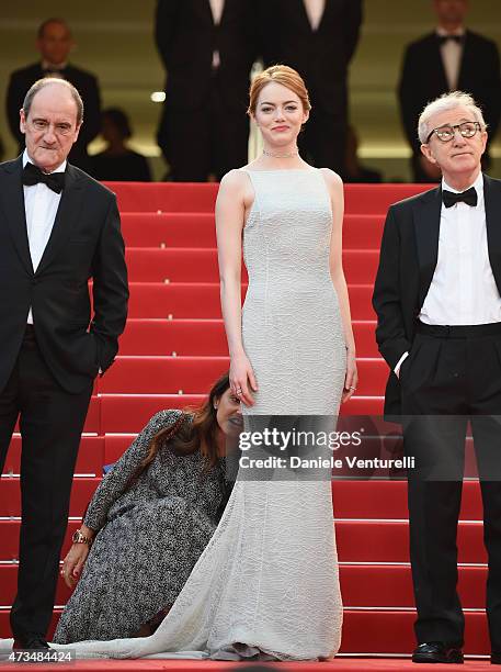 Emma Stone and Woody Allen attend the "Irrational Man" Premiere during the 68th annual Cannes Film Festival on May 15, 2015 in Cannes, France.