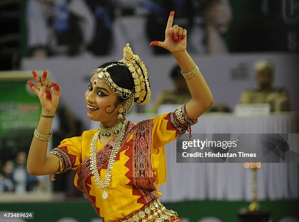 Girl performing classical dance during the launch of the Girls Safety Campaign "Say No To Fear" organized by Delhi Police at Thiagraj Stadium on May...