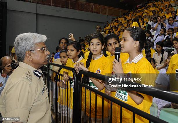 Delhi Police Commissioner BS Bassi interacting with the students during the launch of the Girls Safety Campaign "Say No To Fear" organized by Delhi...