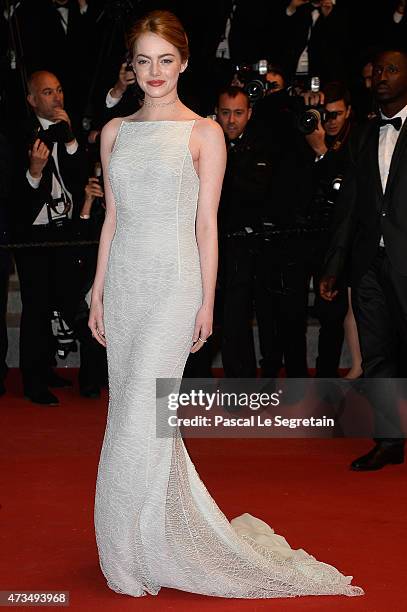 Emma Stone seen departing after the Premiere of "Irrational Man" during the 68th annual Cannes Film Festival on May 15, 2015 in Cannes, France.