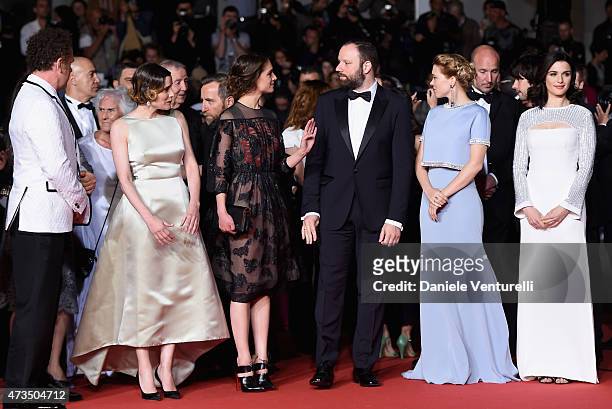 John C. Reilly, Angeliki Papoulia, Ariane Labed, Yorgos Lanthimos , Lea Seydoux and Rachel Weisz attend the "Lobster" Premiere during the 68th annual...
