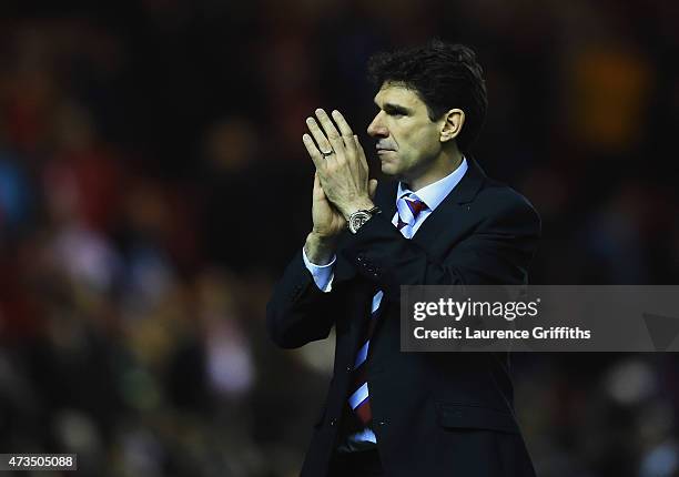 Aitor Karanka manager of Middlesbrough celebrates as they reach the final after the Sky Bet Championship Playoff semi final second leg match between...