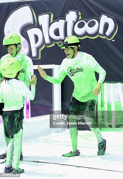 Actor Nolan Gould, James Marsden's daughter Mary and James Marsden attend Celebrity Nintendo Splatoon Mess Fest on May 15, 2015 in Santa Monica,...