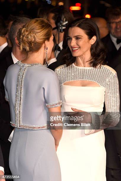 Lea Seydouxl and Rachel Weisz attend the Premiere of "The Lobster" during the 68th annual Cannes Film Festival on May 15, 2015 in Cannes, France.
