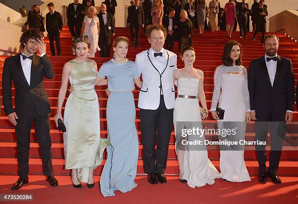 Ben Whishaw, Angeliki Papoulia, Lea Seydoux, John C. Reilly, Jessica Barden, Rachel Weisz and Yorgos Lanthimos leave the "Lobster" Premiere during...