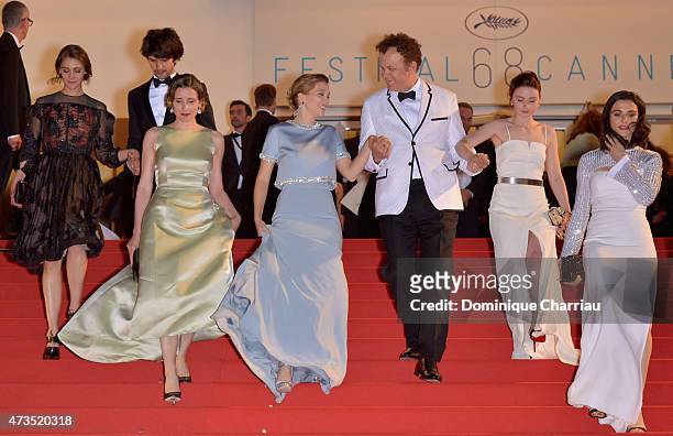 Ariane Labed, Ben Whishaw, Angeliki Papoulia, Lea Seydoux, John C. Reilly, Jessica Barden and Rachel Weisz leave the "Lobster" Premiere during the...