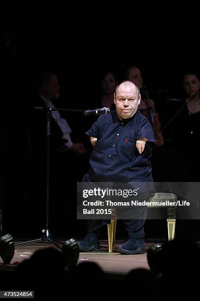 Thomas Quasthoff performs at the Red Ribbon Celebration Concert - United in Difference at Burgtheater on May 15, 2015 in Vienna, Austria.