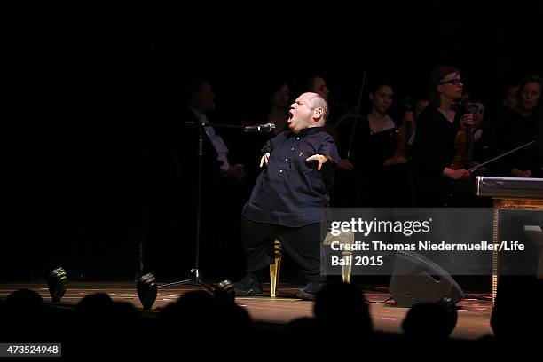 Thomas Quasthoff performs at the Red Ribbon Celebration Concert - United in Difference at Burgtheater on May 15, 2015 in Vienna, Austria.