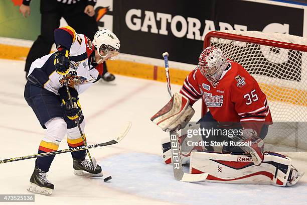 Connor McDavid loses control of the puck in front of Kenny Appleby as the Oshawa Generals play the Erie Otters in what may be Connor McDavid's, the...