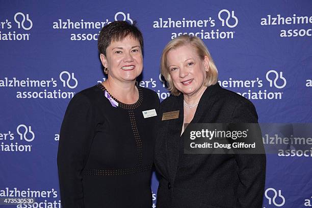 Jody Hudson and Michelle Egerer, Board Chair of the Alzheimer's Association, Orange County, pose before attending the Alzheimer's Association, Orange...