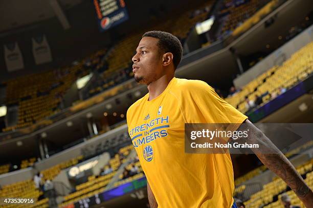 Brandon Rush of the Golden State Warriors warms up before Game Six of the Western Conference Semifinals against the Memphis Grizzlies during the 2015...