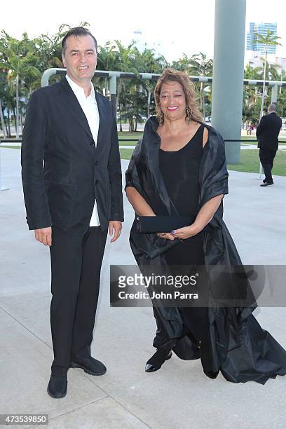 Patrik Schumacher and Zaha Hadid during Pritzker Architecture Prize 2015 at New World Symphony on May 15, 2015 in Miami Beach, Florida.