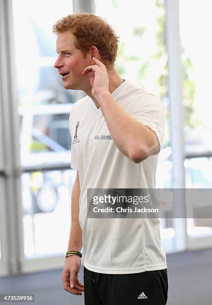 Prince Harry plays 'keep ups' to promote FIFA Under 20 World Cup at the Cloud on May 16, 2015 in Auckland, New Zealand. Prince Harry is in New...