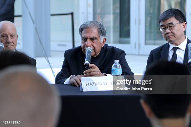 Ratan Tata and Yung Ho Chang during Pritzker Architecture Prize 2015 at New World Symphony on May 15, 2015 in Miami Beach, Florida.