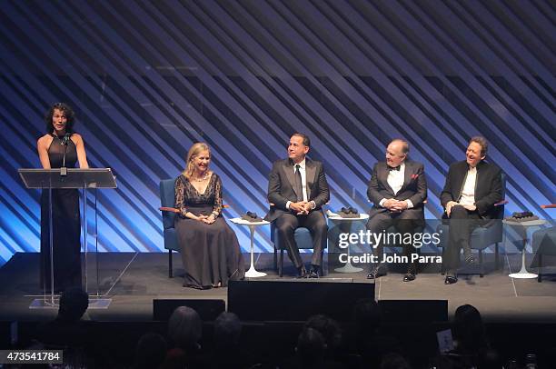 Frei Otto's daughter Christine Kanstinger, Martha Thorne, Mayor Philip Levine, Lord Peter Palumbo and Tom Pritzker onstage during Pritzker...