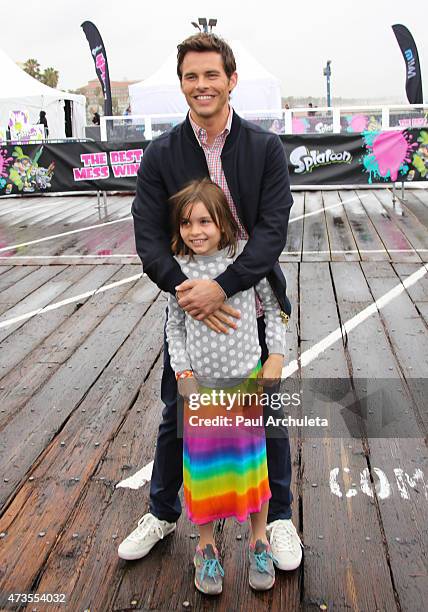 Actor James Marsden with his daughter Mary Marsden attend the Nintendo "Splatoon" launch party at Santa Monica Pier on May 15, 2015 in Santa Monica,...