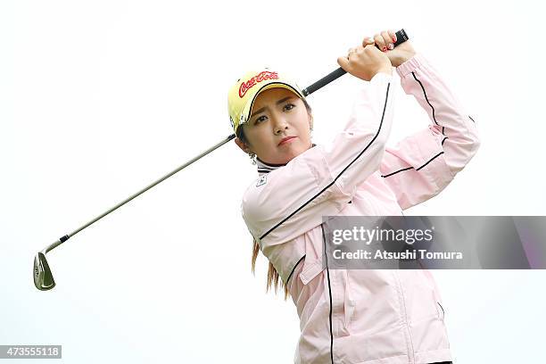 Bo-Mee Lee of South Korea hits her tee shot on the 2nd hole during the second round of the Hoken-no-Madoguchi Ladies at the Fukuoka Country Club...