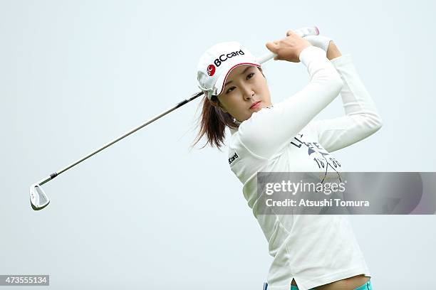 Jae-Eun Chung of South Korea hits her tee shot on the 2nd hole during the second round of the Hoken-no-Madoguchi Ladies at the Fukuoka Country Club...