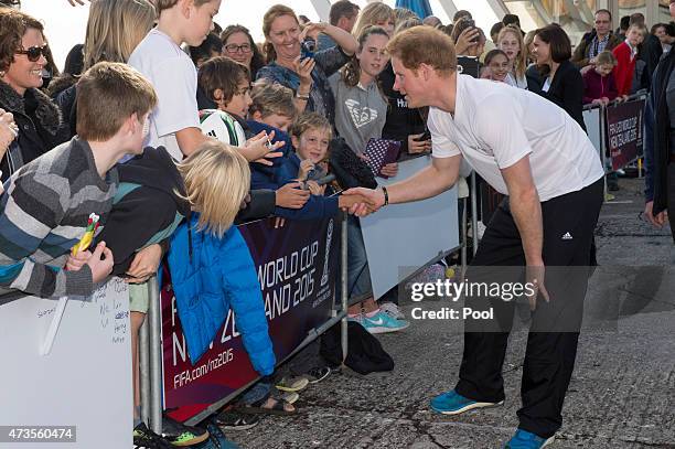 Prince Harry meets members of the public at an event to promote the 2015 FIFA U-20 World Cup which will be hosted by New Zealand, at The Cloud on...