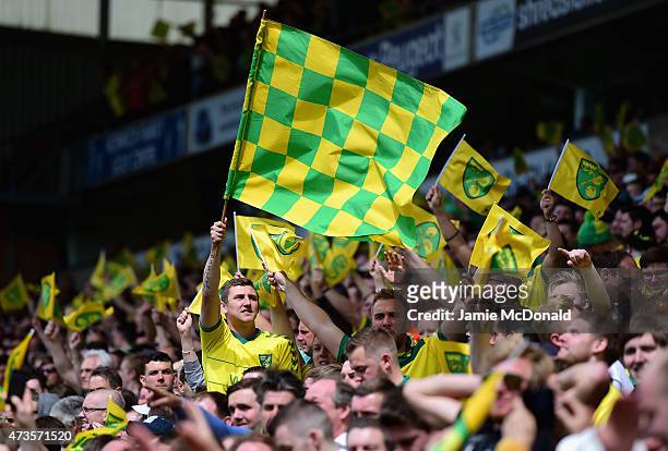 Norwich City fans show their support prior to the Sky Bet Championship Playoff semi final second leg match between Norwich City and Ipswich Town at...
