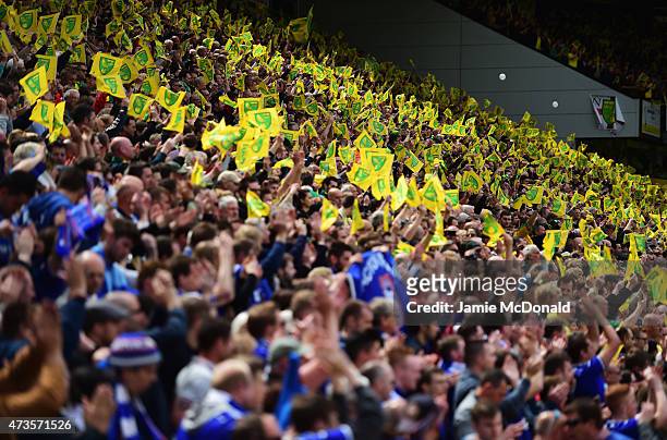 Norwich City fans show their support prior to the Sky Bet Championship Playoff semi final second leg match between Norwich City and Ipswich Town at...