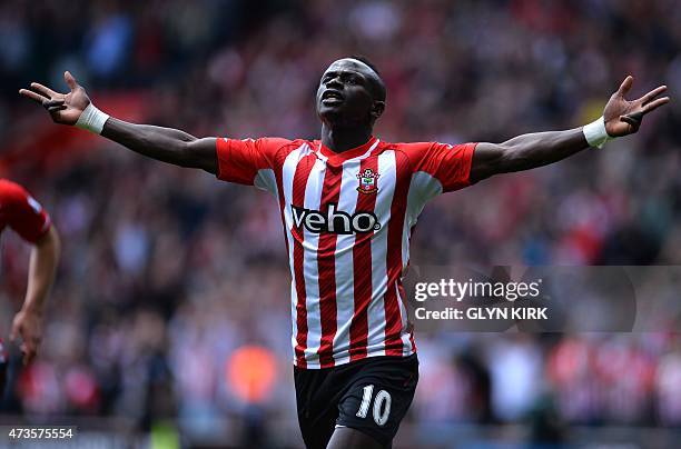 Southampton's Senegalese midfielder Sadio Mane celebrates after scoring during the English Premier League football match between Southampton and...