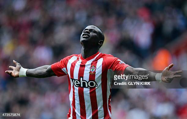 Southampton's Senegalese midfielder Sadio Mane celebrates after scoring his first goal during the English Premier League football match between...