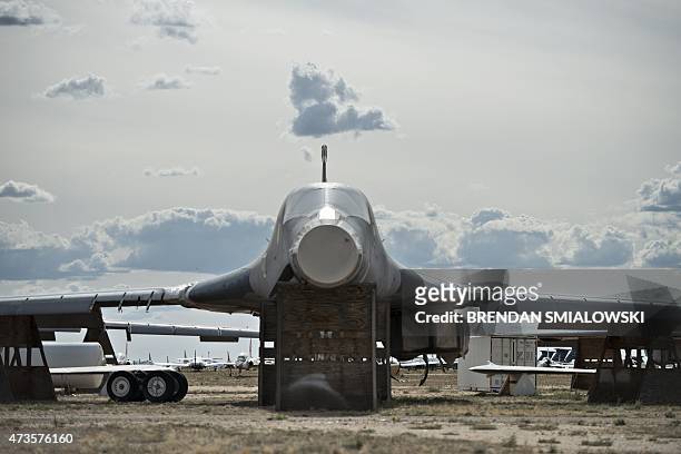 Rockwell B-1 Lancer bomber is seen in a boneyard at the Aerospace Maintenance and Regeneration Group on Davis-Monthan Air Force Base May 13, 2015 in...