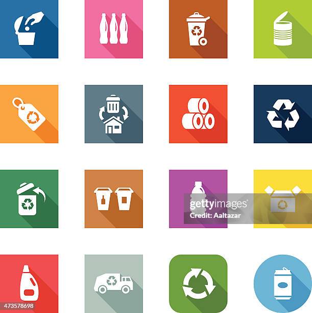 flache icons-recycling - aluminium schrott stock-grafiken, -clipart, -cartoons und -symbole