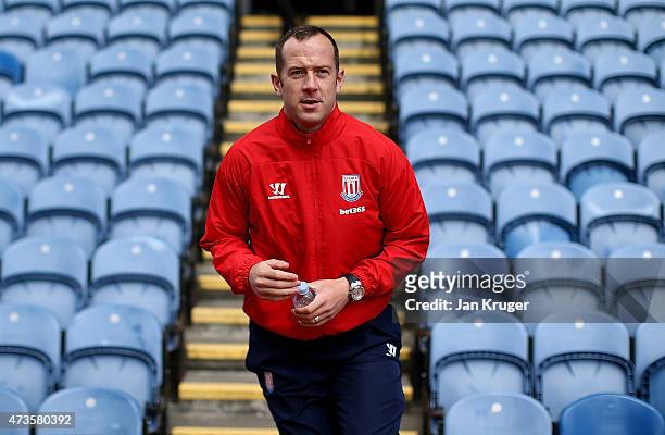 Charlie Adam of Stoke City arrives prior to Kick off during the Barclays Premier League match between Burnley and Stoke City at Turf Moor on May 16,...