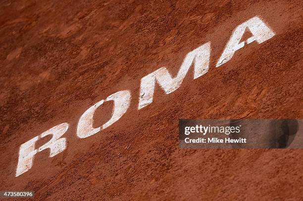 The Roma logo on Centre Court on Day Seven of The Internazionali BNL d'Italia 2015 at the Foro Italico on May 16, 2015 in Rome, Italy.