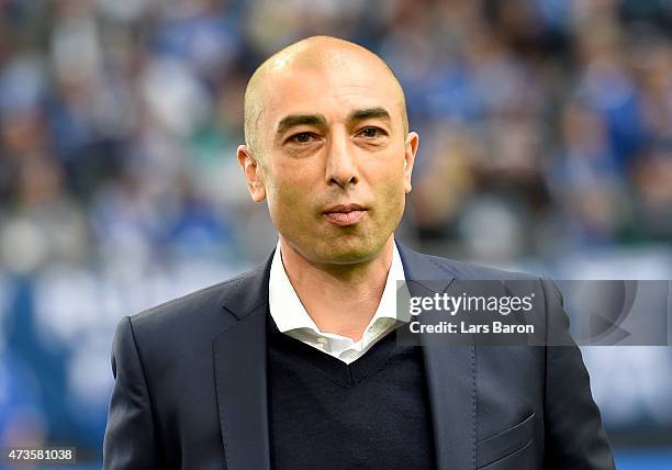 Head coach Roberto di MAtteo of Schalke is seen prior to the Bundesliga match between FC Schalke 04 and SC Paderborn at Veltins Arena on May 16, 2015...