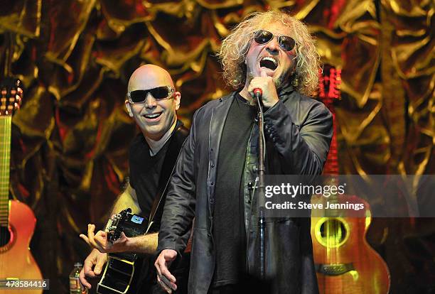 Sammy Hagar and Joe Satriani perform at the 2nd Annual "Acoustic-4-A-Cure" Benefit Concert at The Masonic Auditorium on May 15, 2015 in San...