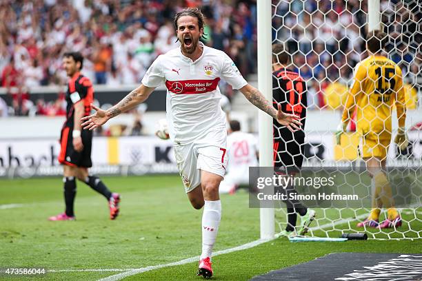 Martin Harnik of Stuttgart celebrates after his team's second goal during the Bundesliga match between VfB Stuttgart and Hamburger SV at...