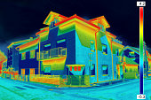 Thermovision image of two-story houses in a neighborhood