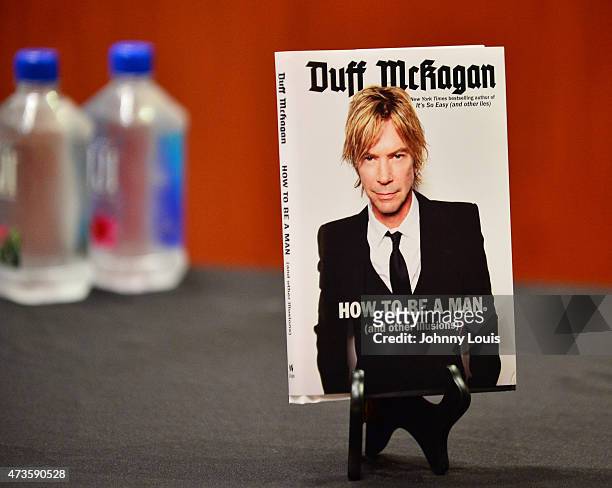 General view of books on display during Duff McKagan greeting of fans and sign copies of his book " Duff McKagan How To Be A Man " at the Hard Rock...