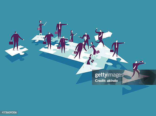 cartoon business people over puzzle pieces - leadership concepts stock illustrations