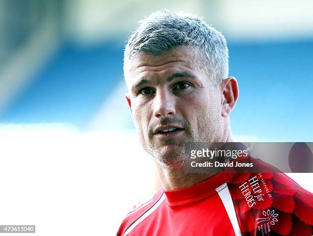 Tom May of London Welsh leaves the field after the Aviva Premiership match between London Welsh and Saracens at Kassam Stadium on May 16, 2015 in...