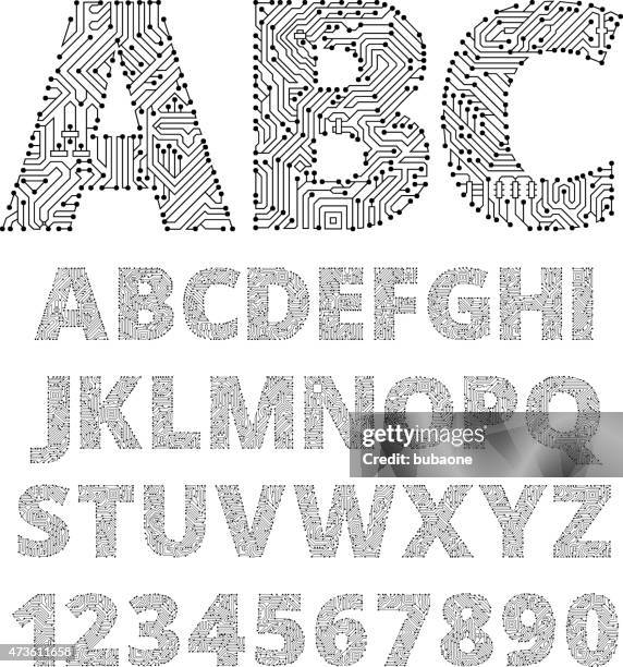 internet connections circuit board vector font design. - printed circuit b stock illustrations