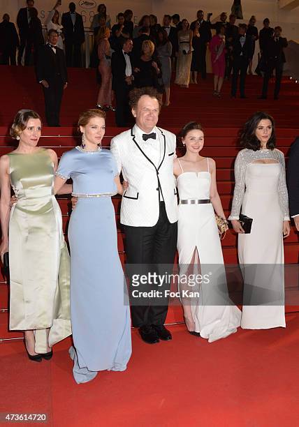 Angeliki Papoulia, Lea Seydoux, John C. Reilly, Jessica Barden and Rachel Weisz leave the 'Lobster' Premiere during the 68th annual Cannes Film...