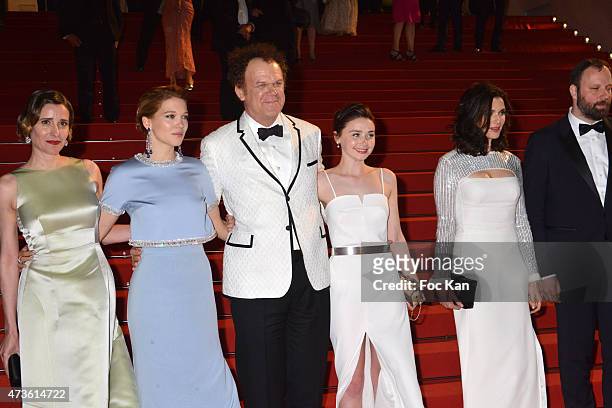 Angeliki Papoulia, Lea Seydoux, John C. Reilly, Jessica Barden, Rachel Weisz and Yorgos Lanthimos leave the 'Lobster' Premiere during the 68th annual...