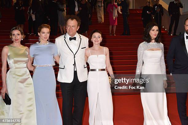 Angeliki Papoulia, Lea Seydoux, John C. Reilly, Jessica Barden and Rachel Weisz leave the 'Lobster' Premiere during the 68th annual Cannes Film...