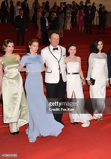 Angeliki Papoulia, Lea Seydoux, John C. Reilly, Jessica Barden and Rachel Weisz leave the 'Lobster' Premiere during the 68th annual Cannes Film...