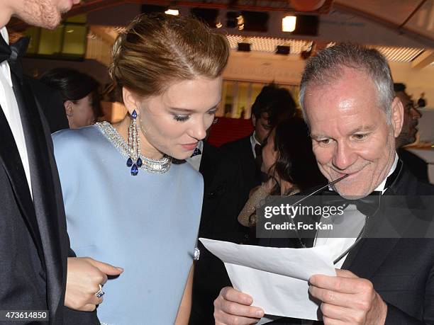 Lea Seydoux and Thierry Fremeaux leave the 'Lobster' Premiere during the 68th annual Cannes Film Festival on May 15, 2015 in Cannes, France.